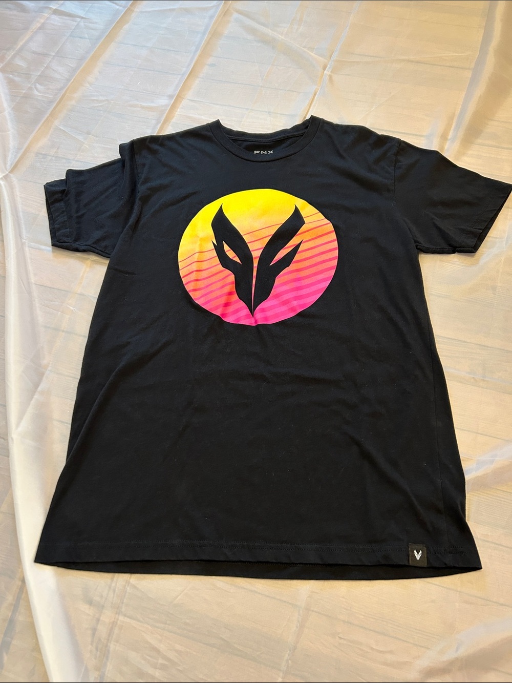 Black Short-Sleeve Graphic Tee with Sunset Emblem
